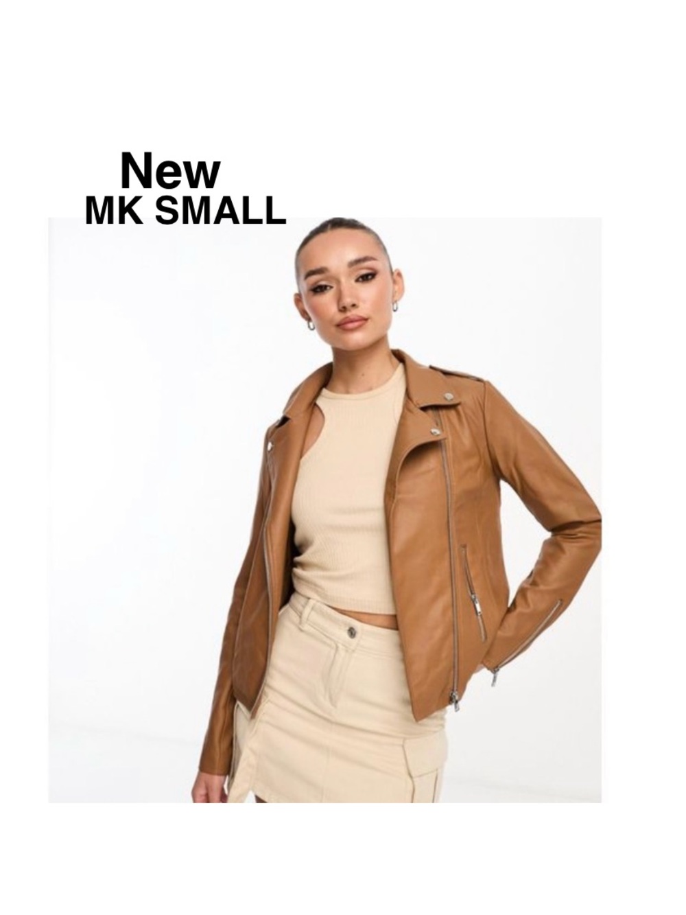 NEW MK Moto vegan leather jacket Size small colour peanut /khaki with tags ⭐️⭐️